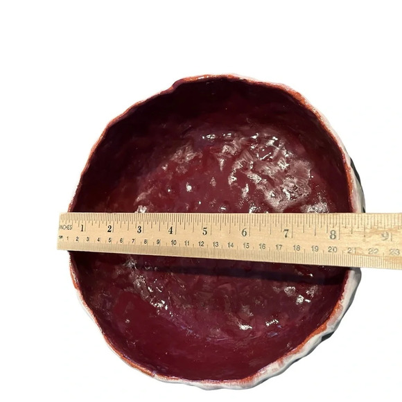 Black White Hand Painted Diamond Pattern Terracotta Bowl 8.5” Signed NM - Picture 5 of 7